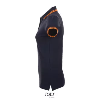   PASADENA Női galléros póló kontrasztos csíkokkal, SOL'S SO00578, French Navy/Neon Orange-S