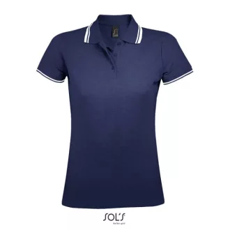   PASADENA Női galléros póló kontrasztos csíkokkal, SOL'S SO00578, French Navy/White-S