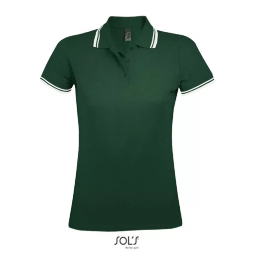 PASADENA Női galléros póló kontrasztos csíkokkal, SOL'S SO00578, Forest Green/White-L