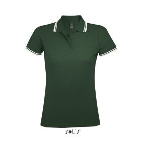   PASADENA Női galléros póló kontrasztos csíkokkal, SOL'S SO00578, Forest Green/White-S