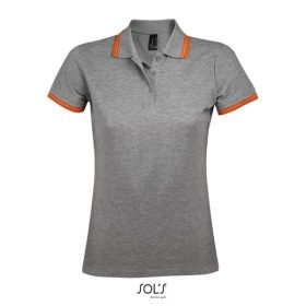   PASADENA Női galléros póló kontrasztos csíkokkal, SOL'S SO00578, Grey Melange/Orange-S