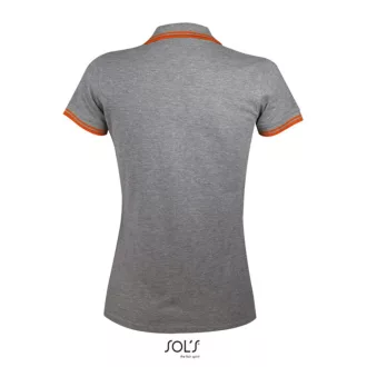   PASADENA Női galléros póló kontrasztos csíkokkal, SOL'S SO00578, Grey Melange/Orange-S