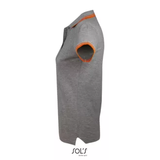   PASADENA Női galléros póló kontrasztos csíkokkal, SOL'S SO00578, Grey Melange/Orange-S