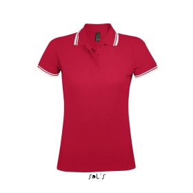   PASADENA Női galléros póló kontrasztos csíkokkal, SOL'S SO00578, Red/White-S