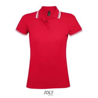   PASADENA Női galléros póló kontrasztos csíkokkal, SOL'S SO00578, Red/White-S