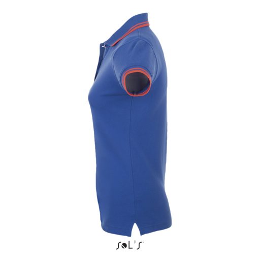 PASADENA Női galléros póló kontrasztos csíkokkal, SOL'S SO00578, Royal Blue/Neon Coral-2XL