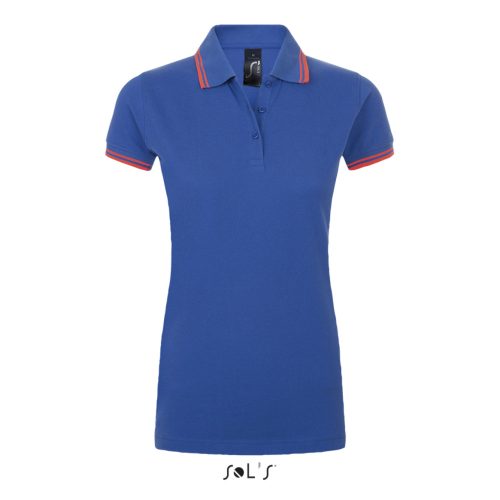 PASADENA Női galléros póló kontrasztos csíkokkal, SOL'S SO00578, Royal Blue/Neon Coral-L