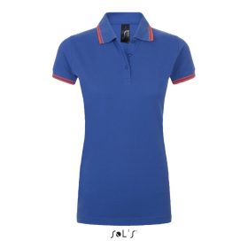   PASADENA Női galléros póló kontrasztos csíkokkal, SOL'S SO00578, Royal Blue/Neon Coral-XL