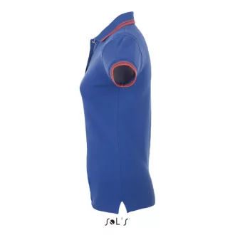   PASADENA Női galléros póló kontrasztos csíkokkal, SOL'S SO00578, Royal Blue/Neon Coral-XL