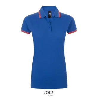   PASADENA Női galléros póló kontrasztos csíkokkal, SOL'S SO00578, Royal Blue/Neon Coral-XL