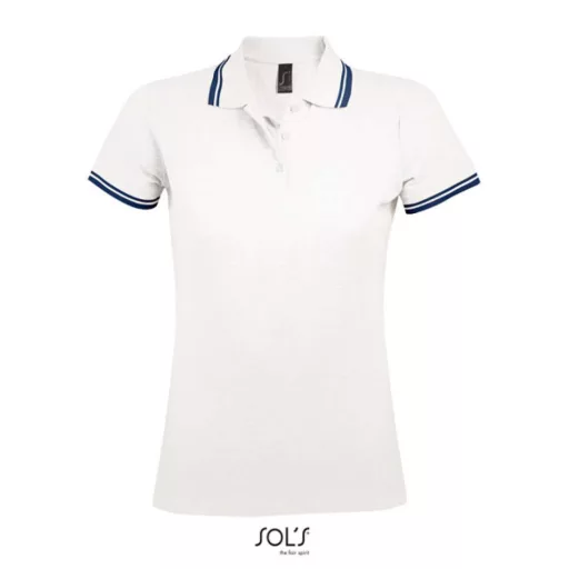 PASADENA Női galléros póló kontrasztos csíkokkal, SOL'S SO00578, White/Navy-M
