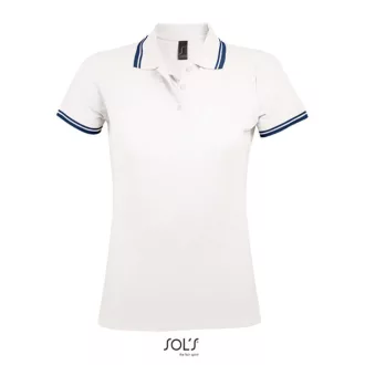   PASADENA Női galléros póló kontrasztos csíkokkal, SOL'S SO00578, White/Navy-S