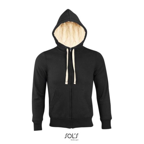 Uniszex cipzáras kapucnis pulóver, sherpa béléssel, SOL'S SO00584, Black-XL