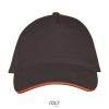 Uniszex pamut 5 paneles baseball sapka, SOL'S SO00594, Dark Grey/Orange-U