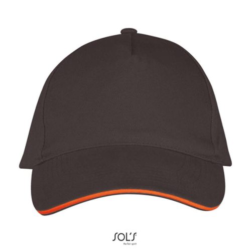 Uniszex pamut 5 paneles baseball sapka, SOL'S SO00594, Dark Grey/Orange-U