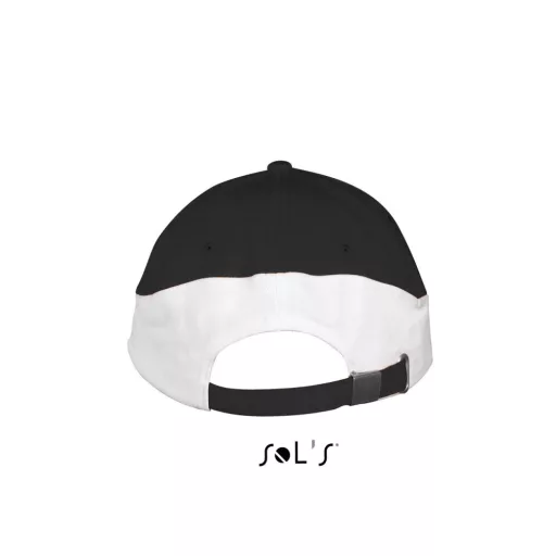 Uniszex fém csatos 5 paneles kétszínű baseball sapka, SOL'S SO00595, Black/White-U
