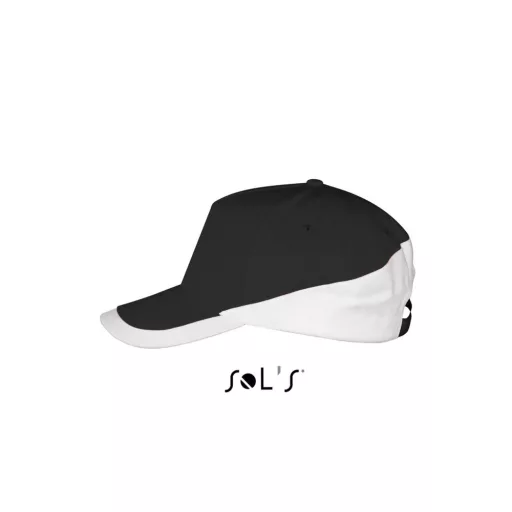 Uniszex fém csatos 5 paneles kétszínű baseball sapka, SOL'S SO00595, Black/White-U