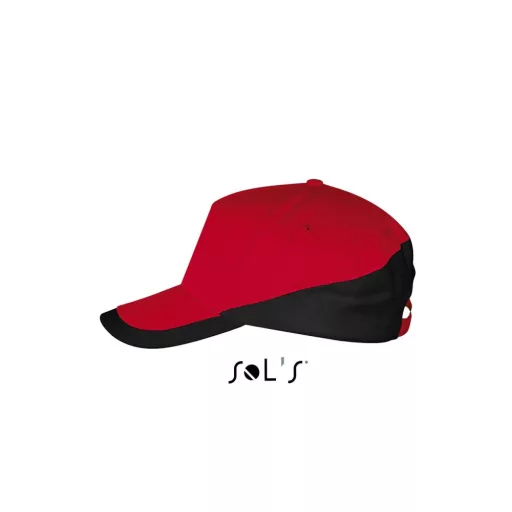 Uniszex fém csatos 5 paneles kétszínű baseball sapka, SOL'S SO00595, Red/Black-U