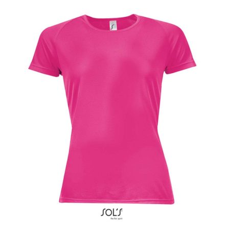 Női raglános rövid ujjú sport póló, SOL'S SO01159, Neon Pink 2-2XL
