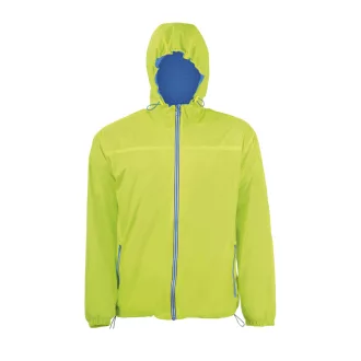   Uniszex kapucnis bélelt széldzseki, SOL'S SO01171, Neon Lime/Royal Blue-L