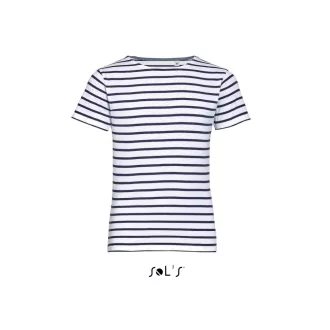   Gyerek MILES tengerészcsíkos pamut póló, SOL'S SO01400, White/Navy-6A