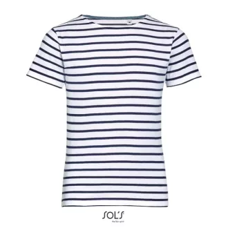   Gyerek MILES tengerészcsíkos pamut póló, SOL'S SO01400, White/Navy-6A