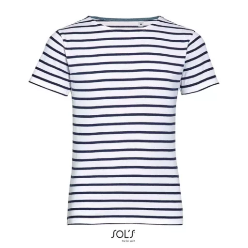 Gyerek MILES tengerészcsíkos pamut póló, SOL'S SO01400, White/Navy-6A