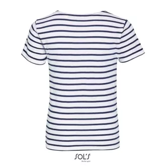   Gyerek MILES tengerészcsíkos pamut póló, SOL'S SO01400, White/Navy-6A