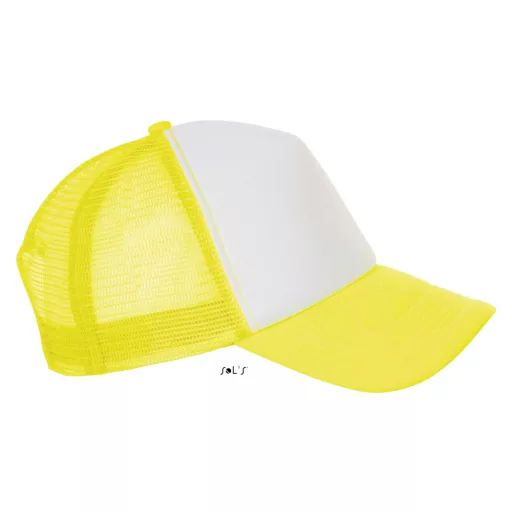 Uniszex hálós 5 paneles baseball sapka, SOL'S SO01668, White/Neon Yellow-U
