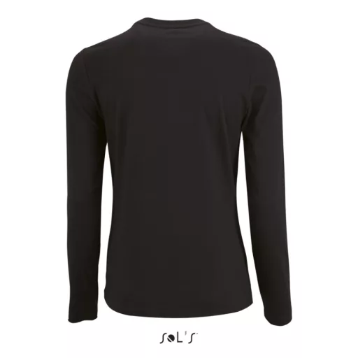 Női IMPERIAL hosszú ujjú környakas pamut póló, SOL'S SO02075, Deep Black-2XL