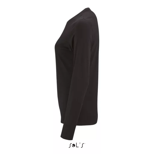 Női IMPERIAL hosszú ujjú környakas pamut póló, SOL'S SO02075, Deep Black-L
