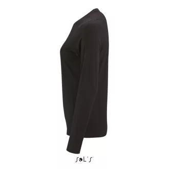   Női IMPERIAL hosszú ujjú környakas pamut póló, SOL'S SO02075, Deep Black-S