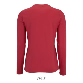   Női IMPERIAL hosszú ujjú környakas pamut póló, SOL'S SO02075, Red-S