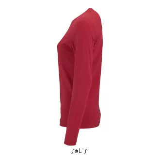   Női IMPERIAL hosszú ujjú környakas pamut póló, SOL'S SO02075, Red-S