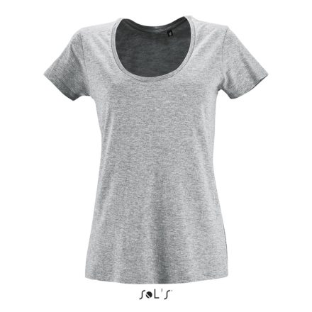 Női rövid ujjú környakas póló mély dekoltázzsal, SOL'S SO02079, Grey Melange-L