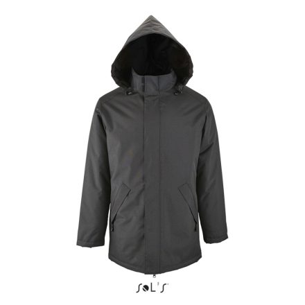 Uniszex ROBYN steppelt bélésű kabát, gallérba rejthető kapucnival, SOL'S SO02109, Charcoal Grey-XS