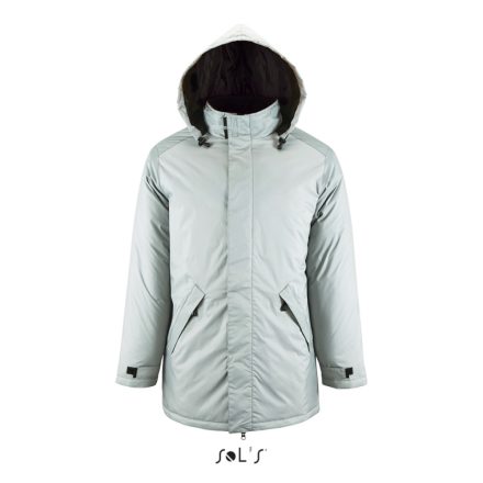 Uniszex ROBYN steppelt bélésű kabát, gallérba rejthető kapucnival, SOL'S SO02109, Metal Grey-XS