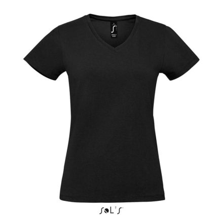 Női MPERIAL V-nyakú rövid ujjú póló, SOL'S SO02941, Deep Black-XL