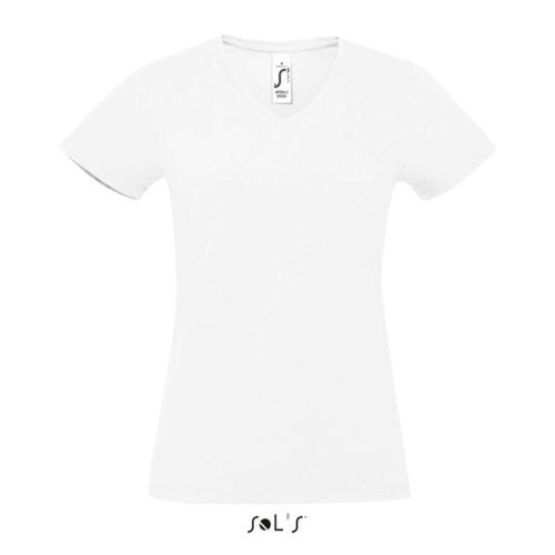 Női MPERIAL V-nyakú rövid ujjú póló, SOL'S SO02941, White-S