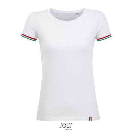 Női RAINBOW rövid ujjú póló, ujján kontrasztos csíkokkal, SOL'S SO03109, White/Red/White/Kelly Green-2XL