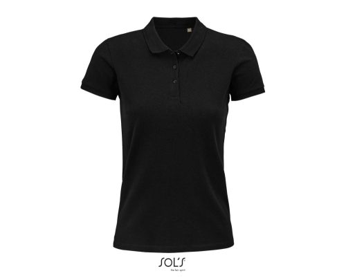 Női PLANET organikus rövid ujjú galléros póló, SOL'S SO03575, Black-XS