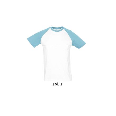Férfi FUNKY raglános kétszínű rövid ujjú póló, SOL'S SO11190, White/Atoll Blue-2XL