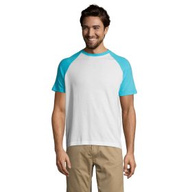   Férfi FUNKY raglános kétszínű rövid ujjú póló, SOL'S SO11190, White/Atoll Blue-M