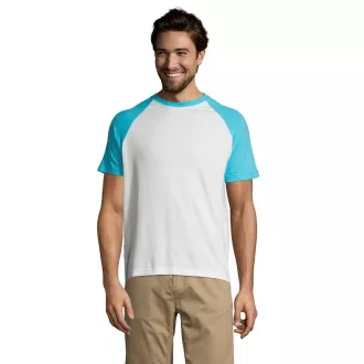   Férfi FUNKY raglános kétszínű rövid ujjú póló, SOL'S SO11190, White/Atoll Blue-M