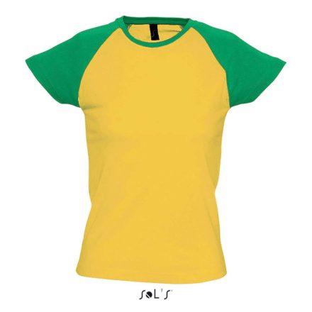 Női MILKY raglános kétszínű rövid ujjú póló, SOL'S SO11195, Gold/Kelly Green-2XL