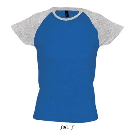 Női MILKY raglános kétszínű rövid ujjú póló, SOL'S SO11195, Grey Melange/Royal Blue-2XL