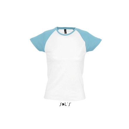 Női MILKY raglános kétszínű rövid ujjú póló, SOL'S SO11195, White/Atoll Blue-2XL