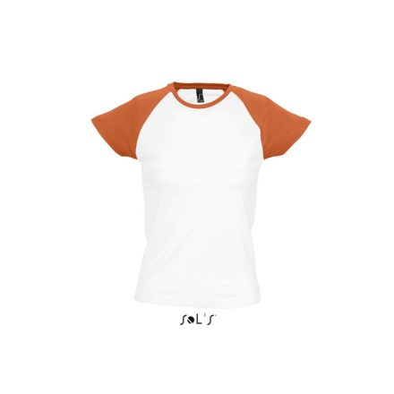 Női MILKY raglános kétszínű rövid ujjú póló, SOL'S SO11195, White/Orange-XL