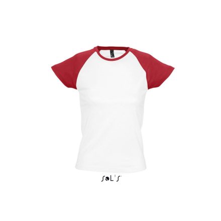Női MILKY raglános kétszínű rövid ujjú póló, SOL'S SO11195, White/Red-2XL