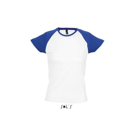 Női MILKY raglános kétszínű rövid ujjú póló, SOL'S SO11195, White/Royal Blue-2XL
